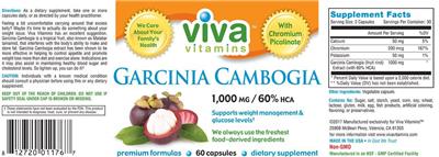 Photo of the Viva Vitamins Garcinia Cambogia 1,000 mg label