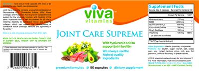 Photo of the Viva Vitamins Joint Care Supreme label