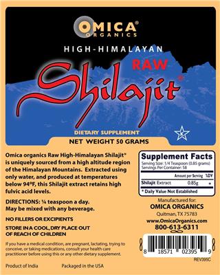 Photo of the Omica Organics High-Himalayan Raw Shilajit label