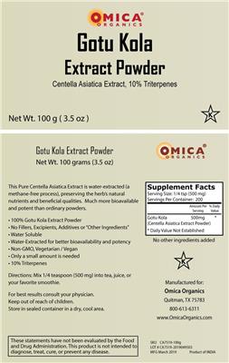 Photo of the Omica Organics Gotu Kola Extract Powder label