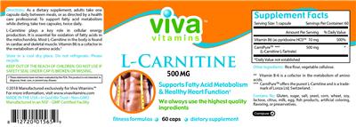 Photo of the Viva Vitamins L-Carnitine 500 mg label
