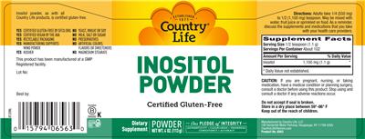 Photo of the Country Life Inositol Powder label