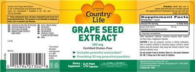 Photo of the Country Life Grape Seed Extract 100 mg label