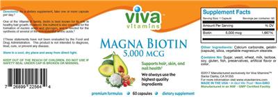 Photo of the Viva Vitamins Magna Biotin 5,000 mcg label