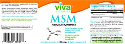 Photo of the Viva Vitamins MSM label
