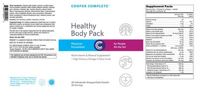 Photo of the Cooper Complete Healthy Body Pack label