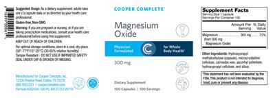 Photo of the Cooper Complete Magnesium Oxide 300 mg label