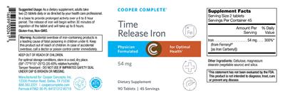 Photo of the Cooper Complete Time Release Iron 54 mg label