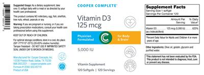 Photo of the Cooper Complete Vitamin D3 125 mcg 5,000 IU label