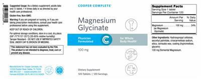 Photo of the Cooper Complete Magnesium Glycinate 100 mg label