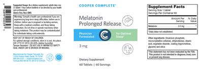 Photo of the Cooper Complete Melatonin Prolonged Release 3 mg label