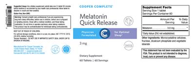 Photo of the Cooper Complete Melatonin Quick Release 3 mg label