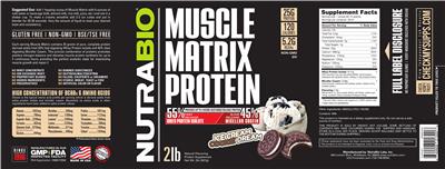 Photo of the NutraBio Muscle Matrix Protein Ice Cream Cookie Dream label