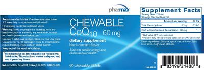 Photo of the Pharmax Chewable CoQ10 60 mg Blackcurrant Flavor label