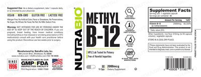 Photo of the NutraBio Methyl B-12 2000 mcg label