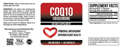 Photo of the Infiniti Creations CoQ10 Ubiquinone 200 mg daily label