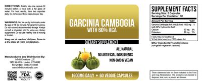 Photo of the Infiniti Creations Garcinia Cambogia with 60% HCA 1600 mg daily label