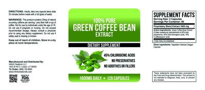 Photo of the Infiniti Creations 100% Pure Green Coffee Bean Extract label