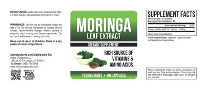 Photo of the Infiniti Creations Moringa Leaf Extract 1200 mg Daily label