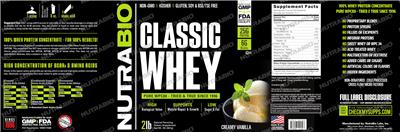 Photo of the NutraBio Classic Whey Creamy Vanilla label