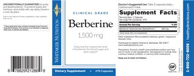 Photo of the Whitaker Nutrition Clinical Grade Berberine 1,500 mg label