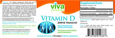 Photo of the Viva Vitamins Vitamin D 2000 IU label