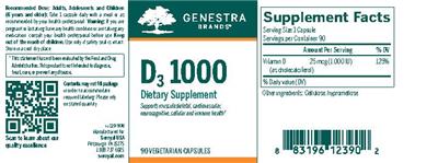 Photo of the Genestra Brands D3 1000 label
