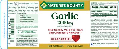 Photo of the Nature's Bounty Garlic 2000 mg label