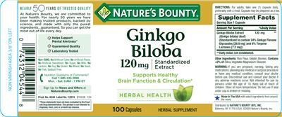 Photo of the Nature's Bounty Ginkgo Biloba 120 mg label