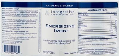 Photo of the Integrative Therapeutics Energizing Iron label