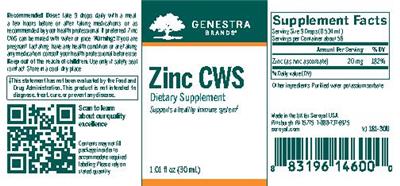 Photo of the Genestra Brands Zinc CWS label