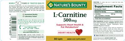 Photo of the Nature's Bounty L-Carnitine 500 mg label