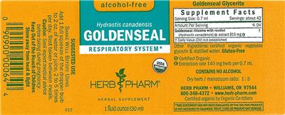 Photo of the Herb Pharm Goldenseal Alcohol-Free label