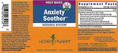 Photo of the Herb Pharm Anxiety Soother Holy Basil label