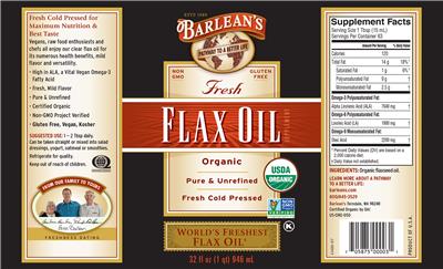 Photo of the Barlean's Fresh Flax Oil label