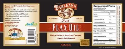 Photo of the Barlean's Fresh Flax Oil label