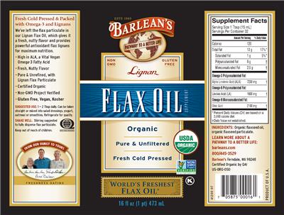 Photo of the Barlean's Lignan Flax Oil label