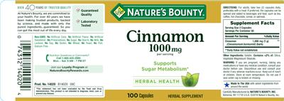 Photo of the Nature's Bounty Cinnamon 1000 mg label