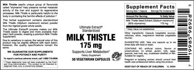 Photo of the Vitamer Laboratories Milk Thistle 175 mg label