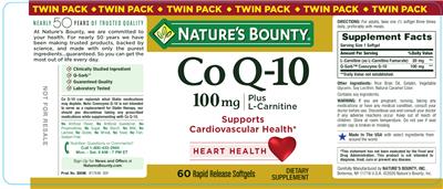 Photo of the Nature's Bounty Co Q-10 100 mg plus L-Carnitine label