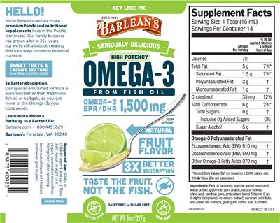 Photo of the Barlean's Seriously Delicious High Potency Omega-3 Key Lime Pie label
