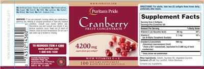 Photo of the Puritan's Pride Cranberry Fruit Concentrate 4200 mg label