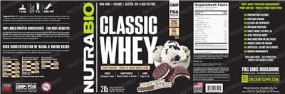 Photo of the NutraBio Classic Whey Ice Cream Cookie Dream label