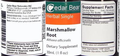 Photo of the Cedar Bear Marshmallow Root label