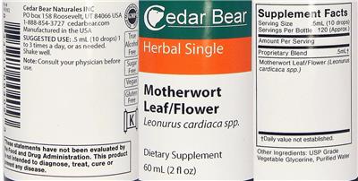 Photo of the Cedar Bear Motherwort Leaf/Flower label