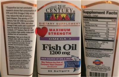 Photo of the 21st Century Fish Oil 1200 mg label