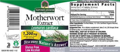 Photo of the Nature's Answer Motherwort Extract label