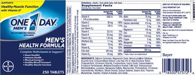 Photo of the Bayer One A Day Men's Health Formula label