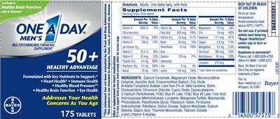 Photo of the Bayer One A Day Men's 50+ Healthy Advantage label