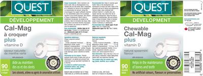 Photo of the Quest Chewable Cal-Mag Plus Vitamin D Natural Spearmint Flavour label